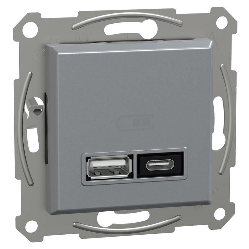 Розетка USB Schneider Electric Asfora тип А+С 21W 3A сталь ABS (EPH2700562)