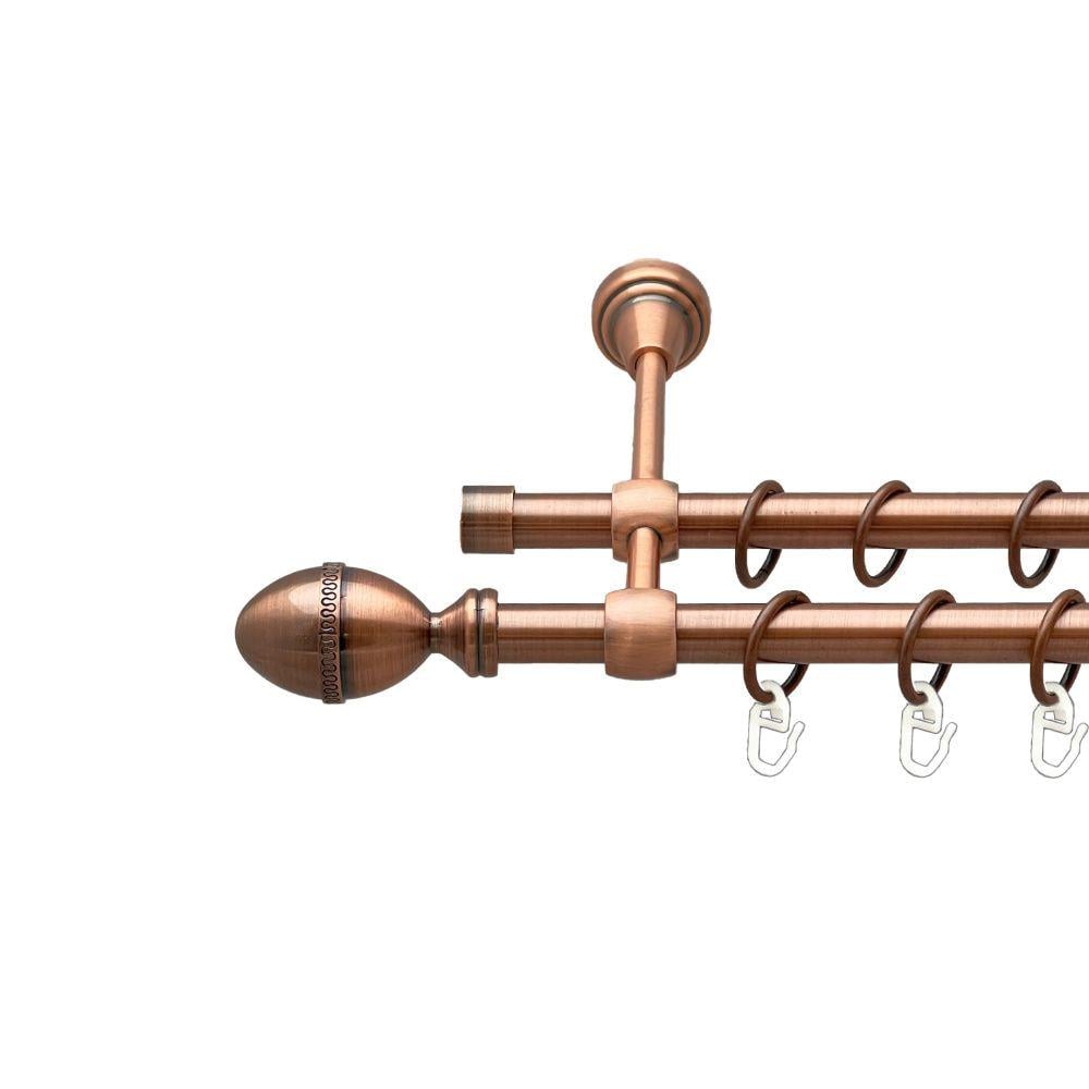 Карниз металлический Orvit Фарже двухрядный литой/гладкая труба/кольцо металлическое Медь 16/16 мм 200 см (00-00019737)