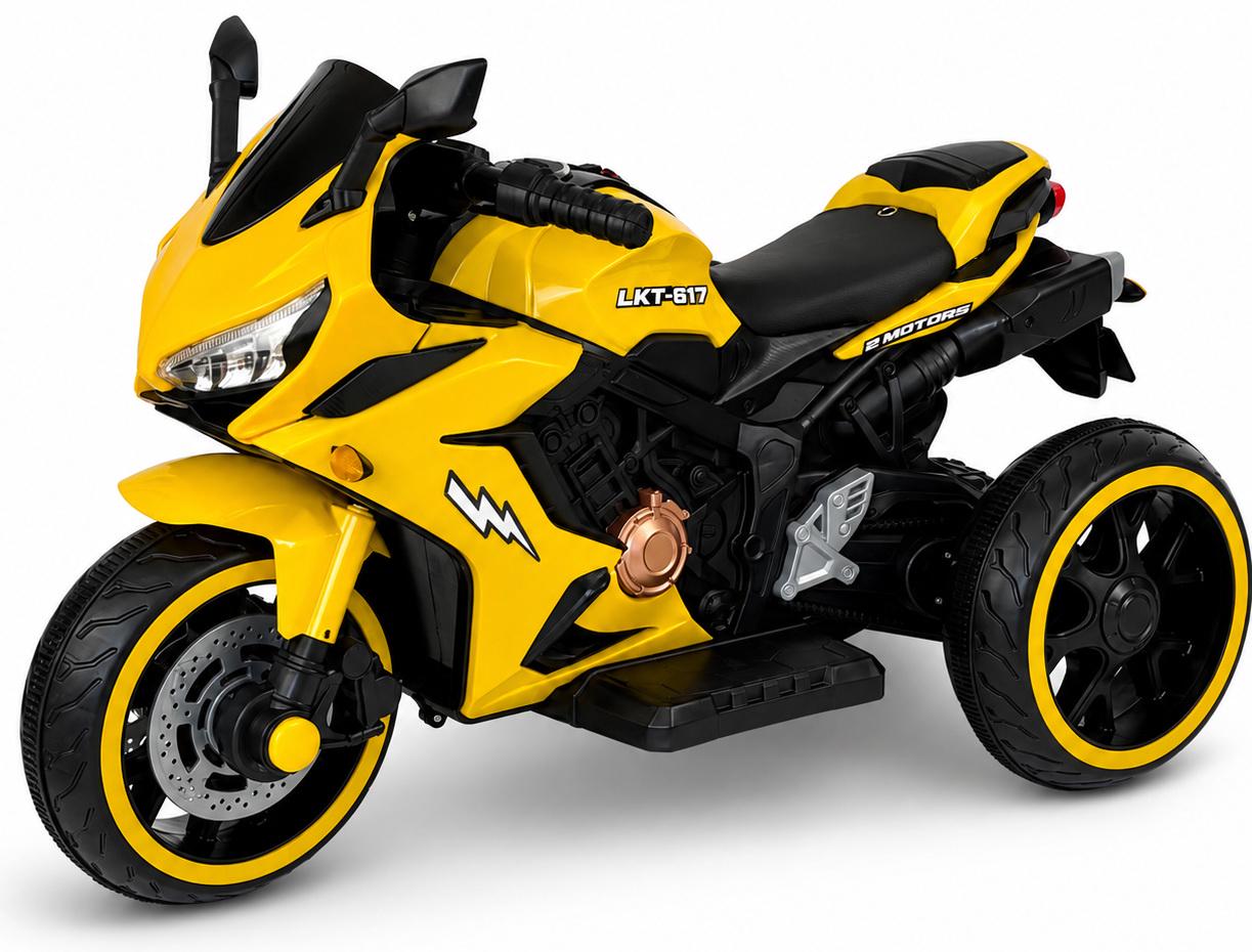 Дитячий електромотоцикл Lolly Kids LKT-617 з м'яким сидінням і пультом керування Жовтий (9731)