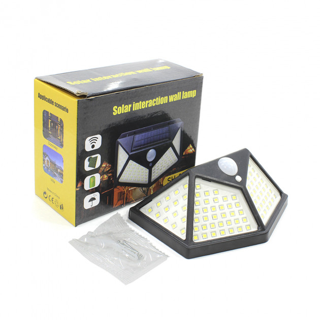 Фонарь прожектор на солнечной батарее с датчиком движения Solar Wall Lamp SH-100 Черный - фото 3