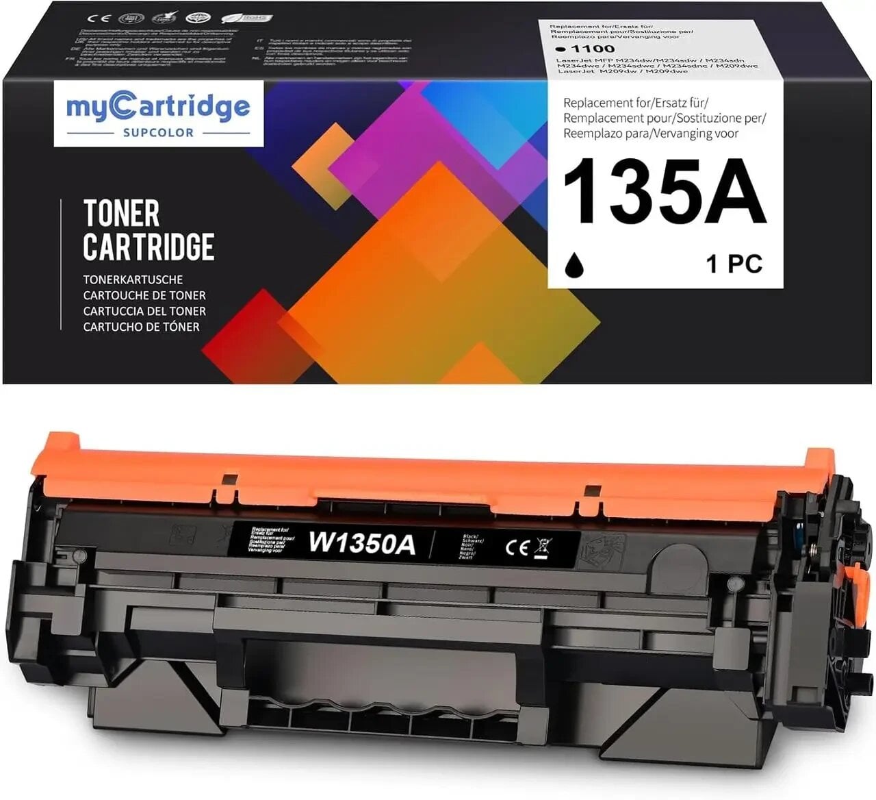 Тонер-картридж myCartridge SUPCOLOR 135A W1350A для HP LaserJet M209 M234 без чипа до 1100 сторінок Чорний