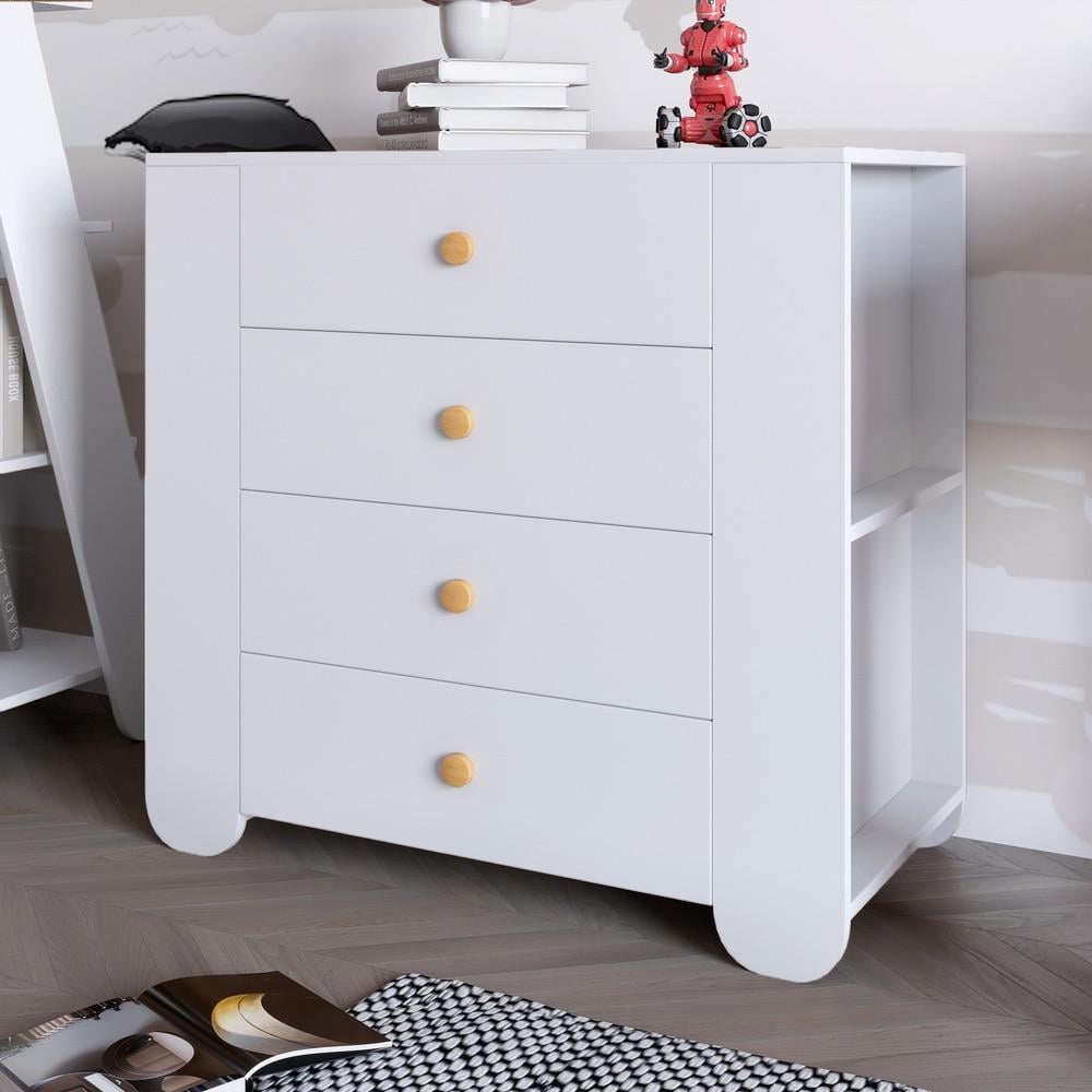 Комод для дитячої кімнати Lion Інді з 4 шухлядами та бічними нішами Німфея Альба білий (Lion-042946)
