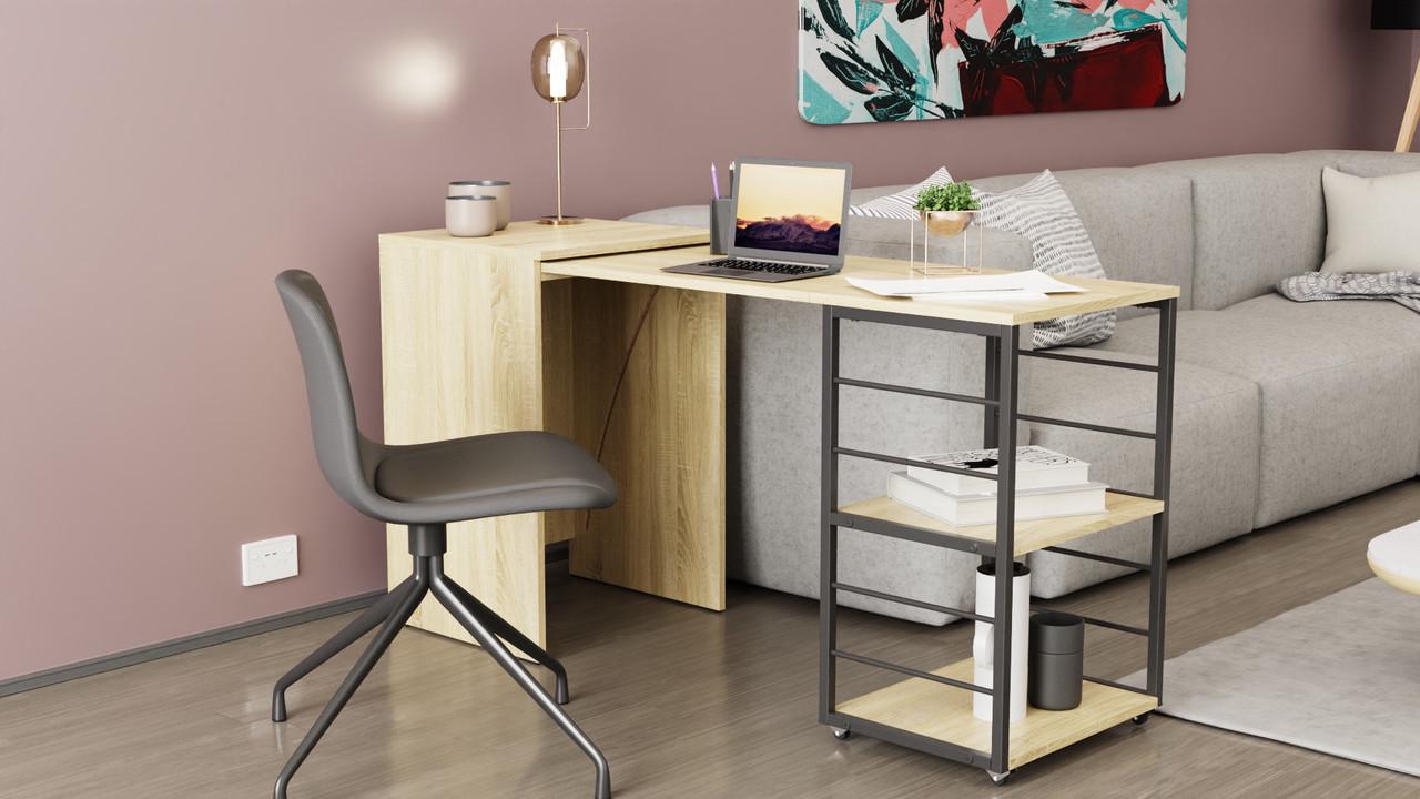 Стіл-тумба трансформер Ferrum-decor Смарт 2/2 метал/ДСП 16 мм 750x1450x600 мм Чорний/Дуб Сонома (FRD-105105) - фото 3 Стіл-тумба трансформер Ferrum-decor Смарт 2/2 метал/ДСП 16 мм 750x1450x600 мм Чорний/Дуб Сонома (FRD-105105) - фото 3