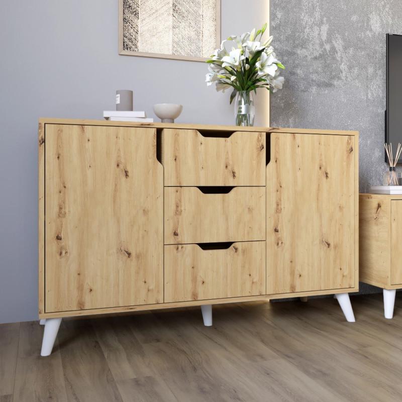 Комод для спальні з висувними шухлядами Еверест 3Ш2Д Борн 1200 з білими ніжками 120х40х75,9 см Дуб артизан (23877843)