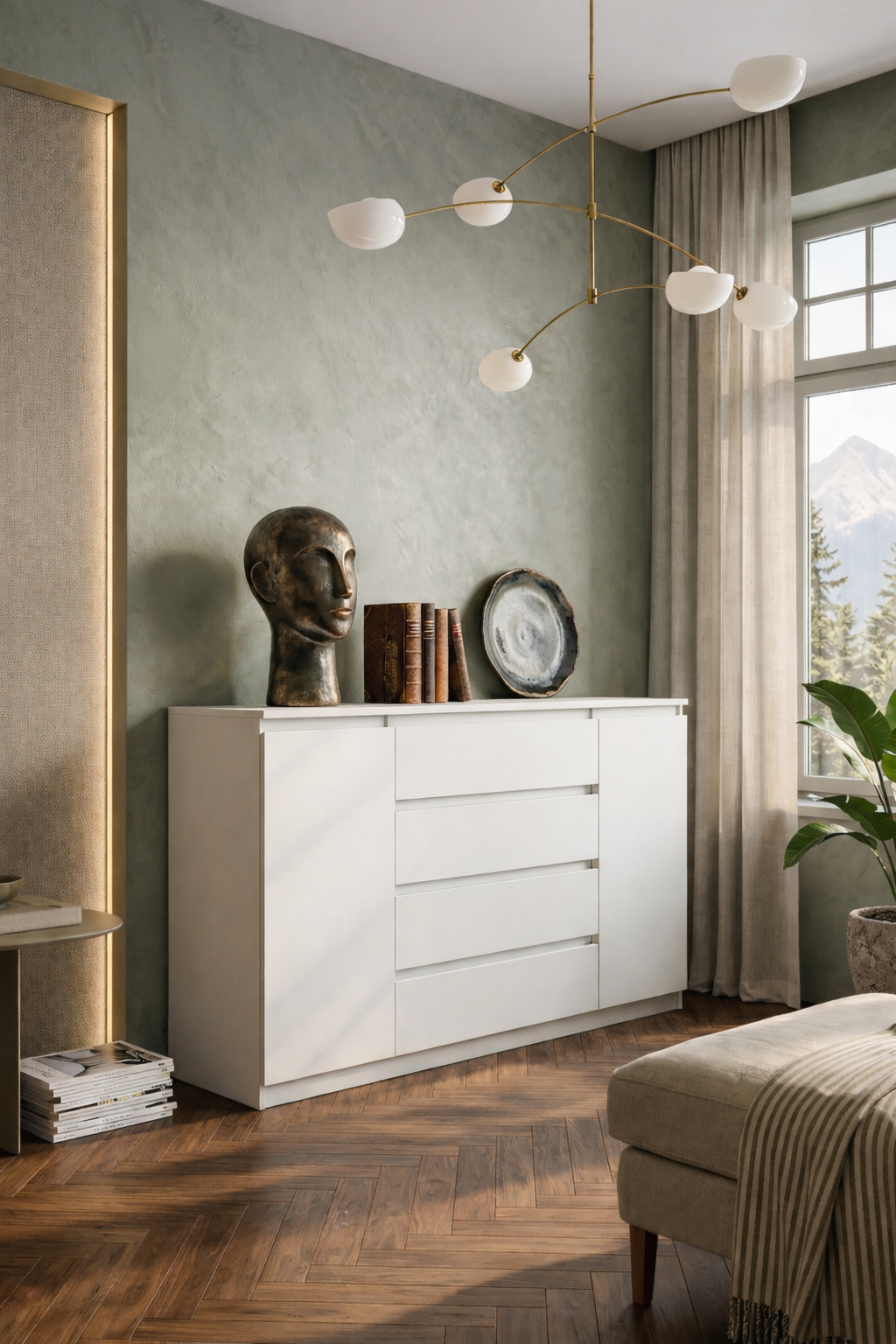 Комод MEBEX на 4 ящика с боковыми тумбами 160х40х100 см Белый (VERTO4B1600WH) Комод MEBEX на 4 ящика с боковыми тумбами 160х40х100 см Белый (VERTO4B1600WH)