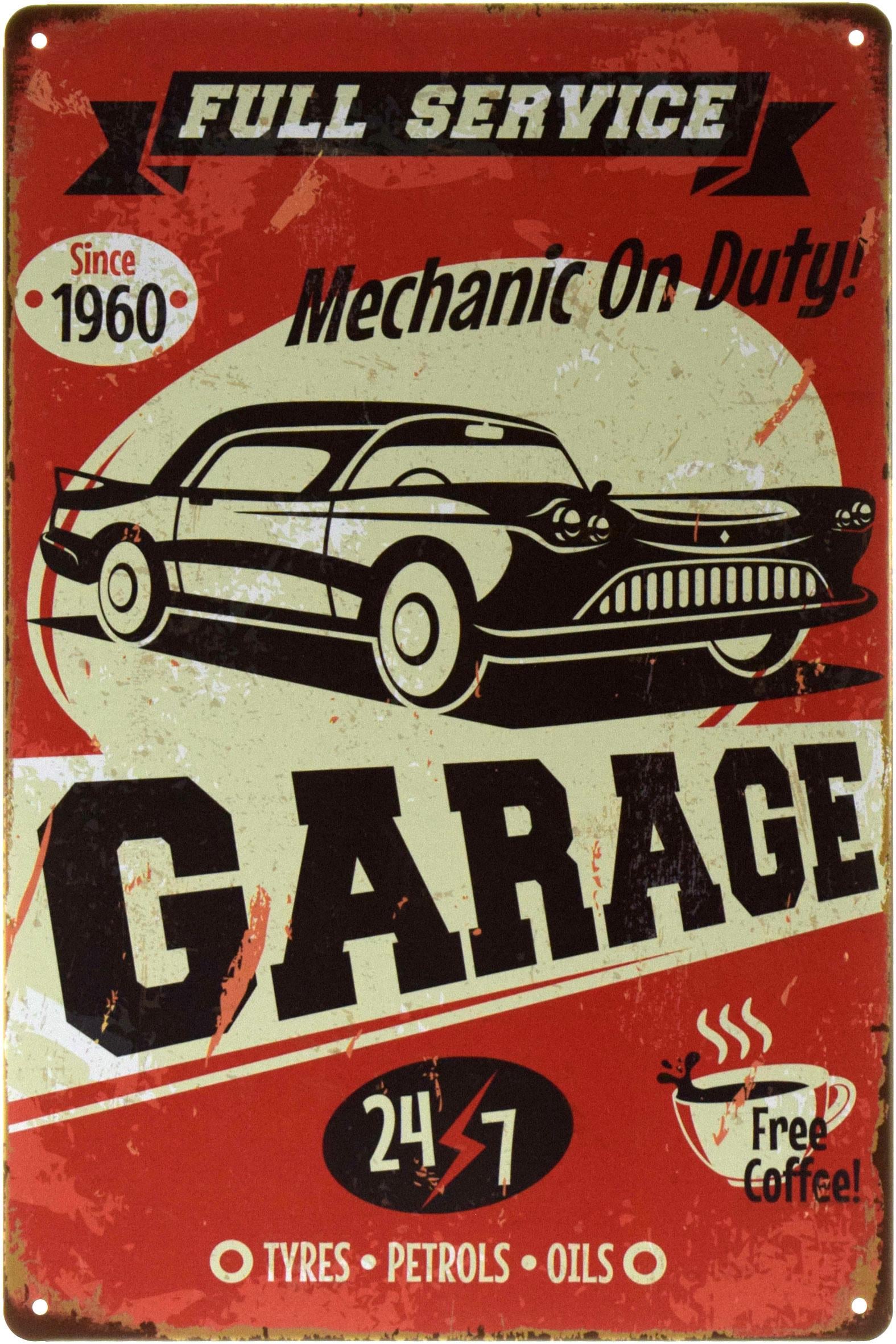 Табличка металева Гараж Шини Бензин Масла/Garage Tyres Petrols Oils 20x30 см