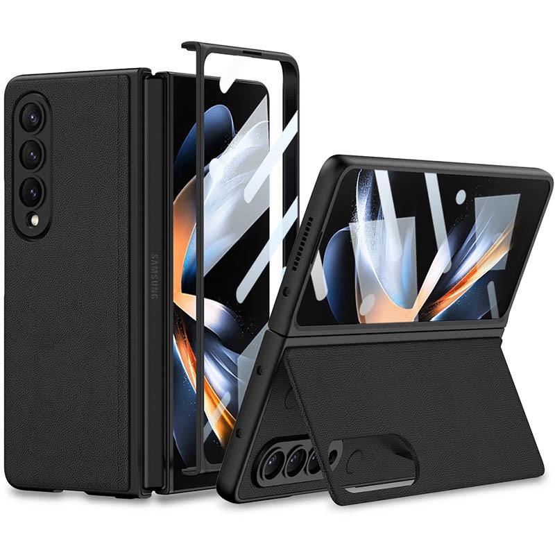 Противоударный кожаный чехол GKK 360 + Glass с подставкой для Samsung Galaxy Z Fold4 Black