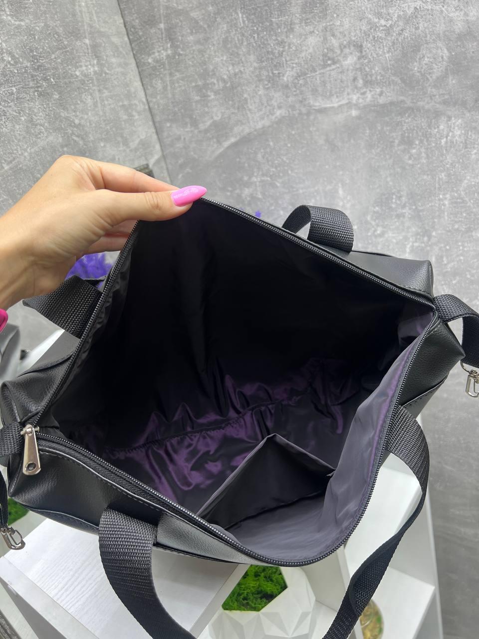 Сумка женская на плечо спортивная из экокожи дорожная большая Черный - фото 6 Сумка женская на плечо спортивная из экокожи дорожная большая Черный - фото 6