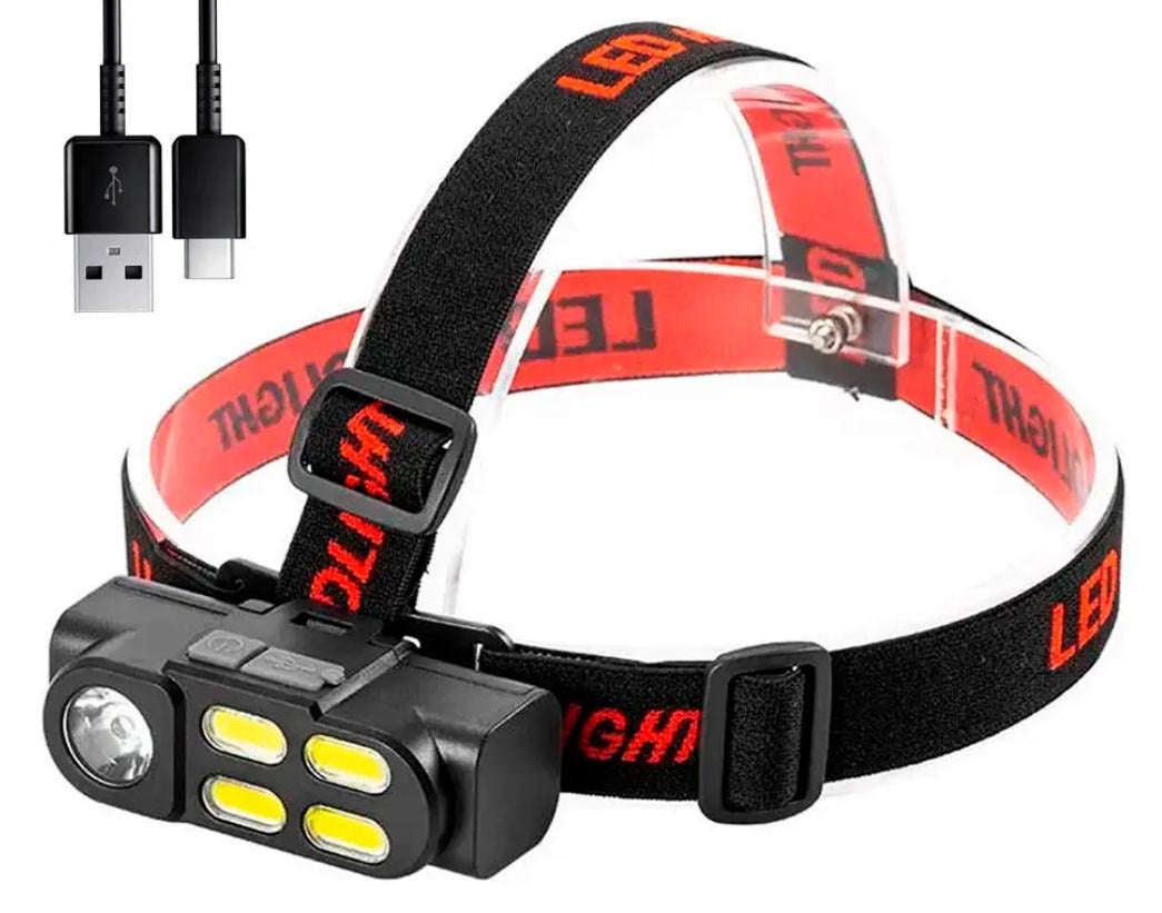 Фонарь налобный KX-211 аккумуляторный XPE+COB USB 18650 (1982541441)