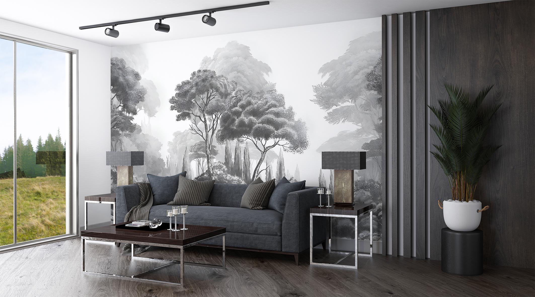 Фотообои флизелиновые Upstream винтажные Черно-белый лесной пейзаж с каменным мостиком 230х153 см (VINT-013/3) - фото 5