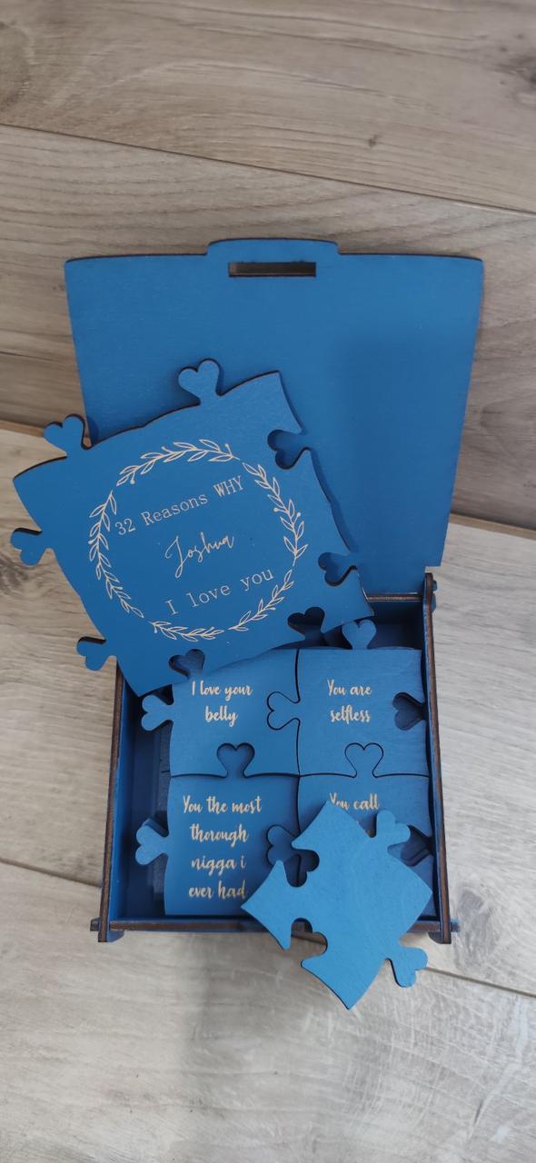 Пазл деревянный 32 причины почему Я люблю тебя в деревянной коробочке (KG-4847)