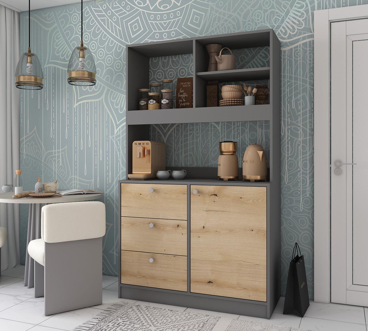 Готова кухня міні Doros Лея ДСП 100х43х171 см Графіт/Дуб евок (81359336) - фото 3 Готова кухня міні Doros Лея ДСП 100х43х171 см Графіт/Дуб евок (81359336) - фото 3