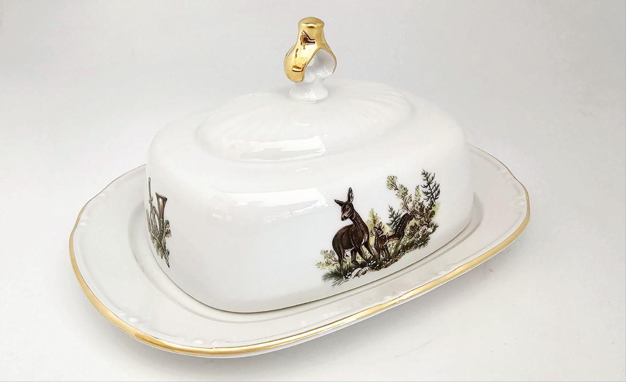 Масленка фарфоровая Gloria fine porcelain Bavaria Handwork Bayreuth Охота 9х21 см (538-0011)