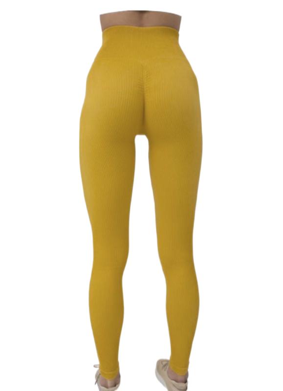 Леггинсы Giulia Leggings Rib Honey в рубчик с моделирующим швом сзади S/M Желтый - фото 4