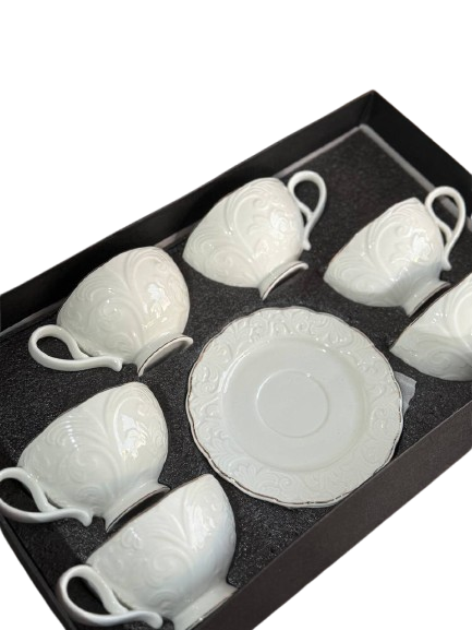 Сервизы для чая Фростинг с рельефным декором 6 чашек с блюдцем 200 мл Белый (2764536388)