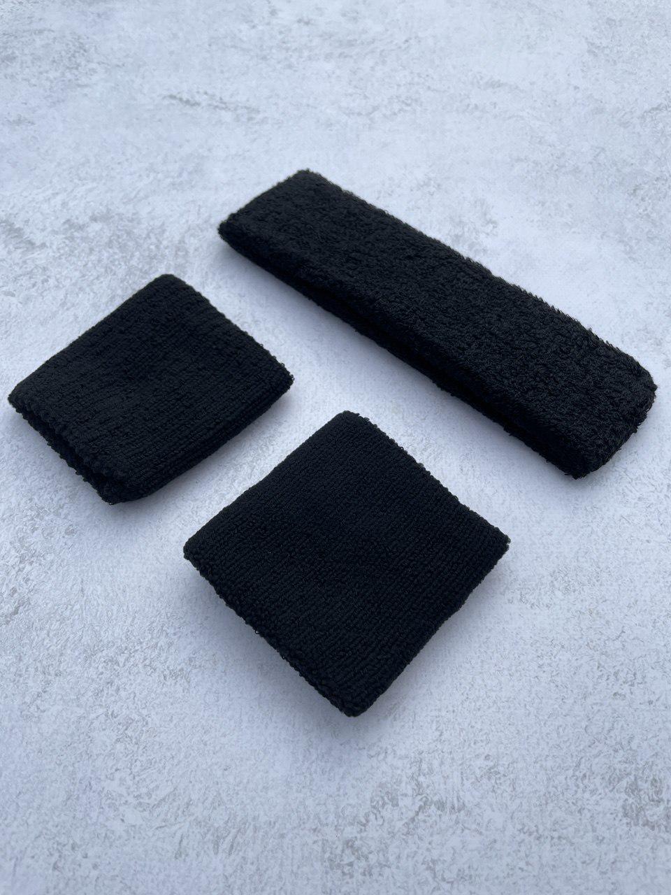 Комплект махровые напульсники и повязка на голову Черный (2551553074) - фото 2