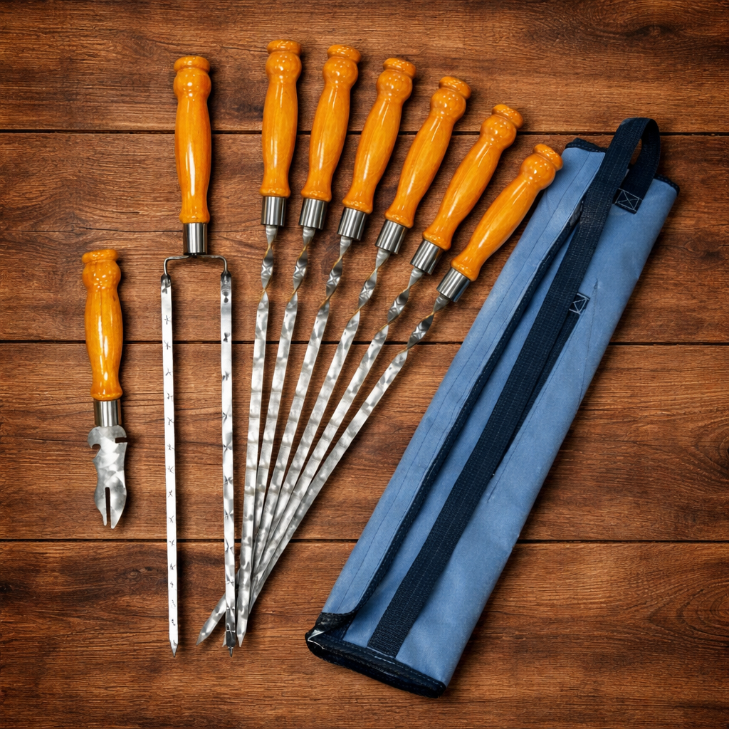 Набор шампуров Арго 611 светлая ручка в сером чехле