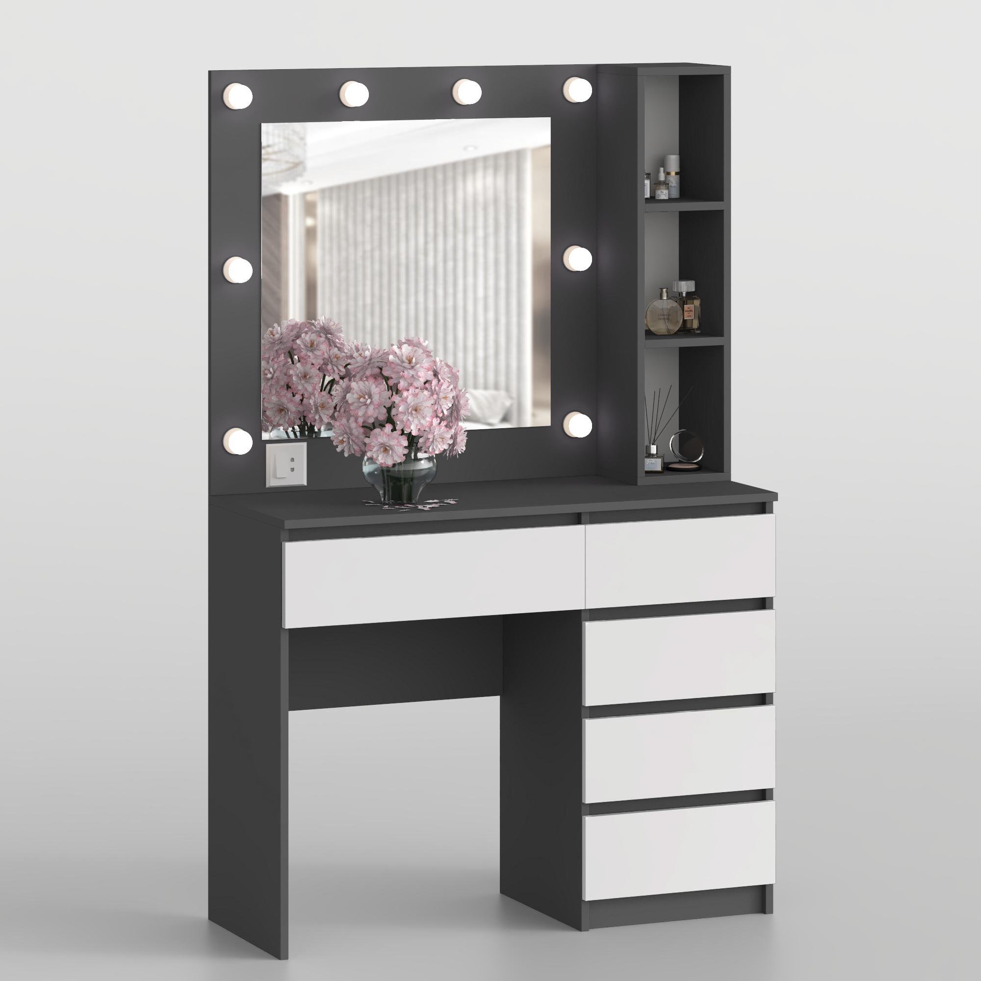 Туалетный столик с квадратным зеркалом 1600х1000х400 мм Антрацит/Белый Туалетный столик с квадратным зеркалом 1600х1000х400 мм Антрацит/Белый