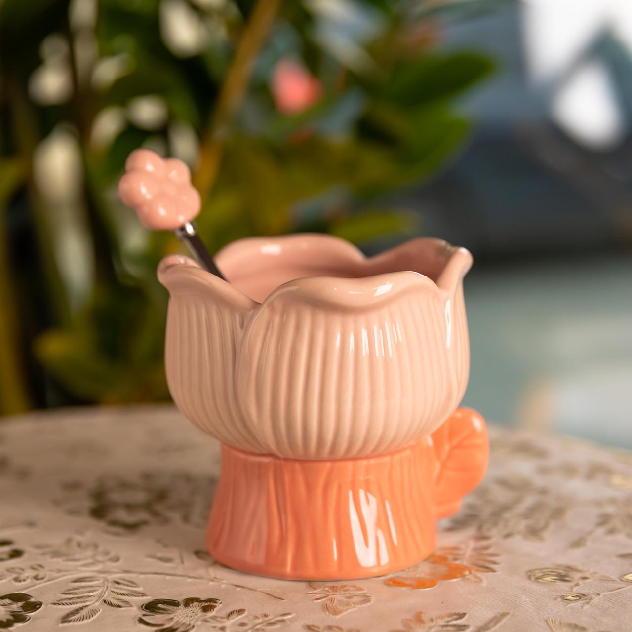 Креманка фарфоровая Тюльпан с ложкой 300 мл Розовый (FM-42P) Креманка фарфоровая Тюльпан с ложкой 300 мл Розовый (FM-42P)