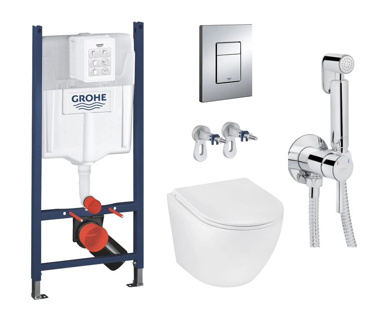 Инсталляция Grohe Rapid SL подвесной унитаз Kroner Harz Rimless/гигиенический душ Qtap (3884000G/38732000/WHI493736/QTINSVARCRMV01)