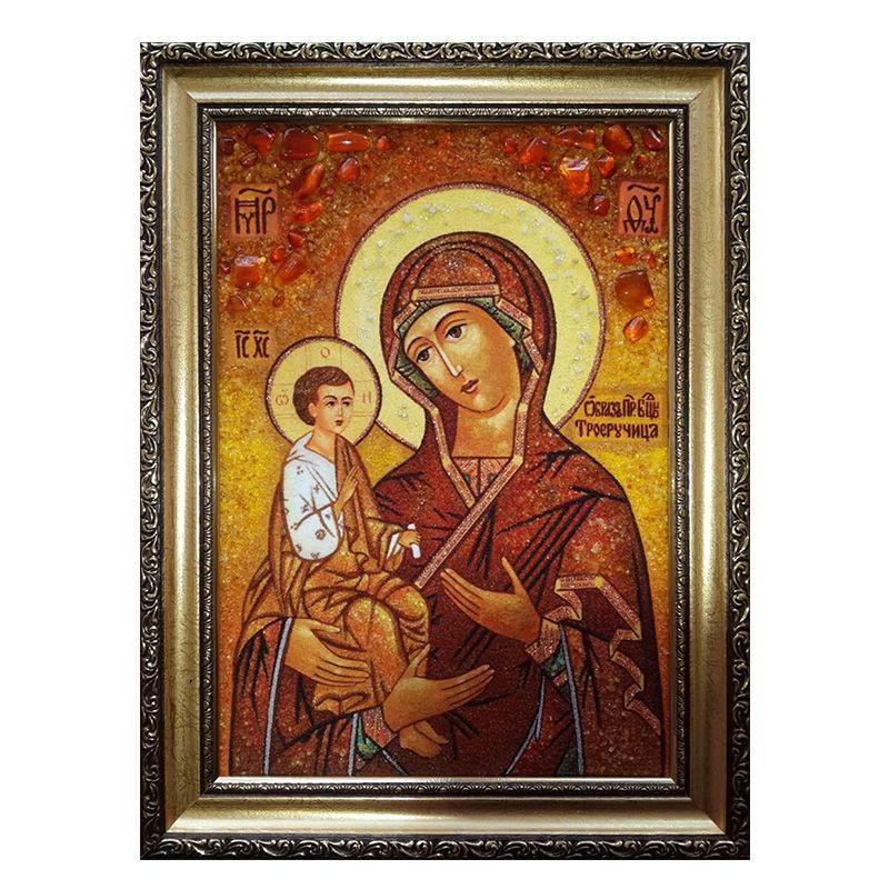 Икона Образ Пресвятой Богородицы Троеручица янтарная 30х40 (Б0057-30х40)