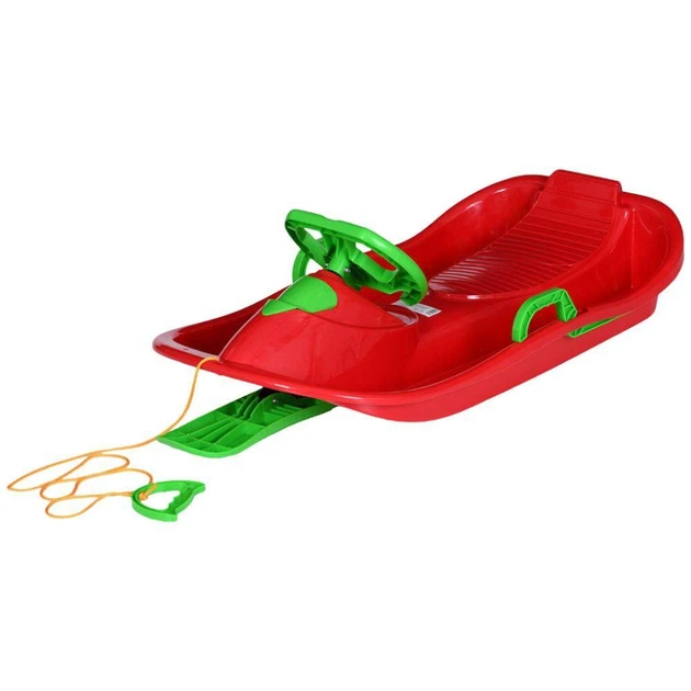 Санки-льодянки дитячі з кермом і поручнем-гальмом з морозостійкого пластика Червоний (2772155138)