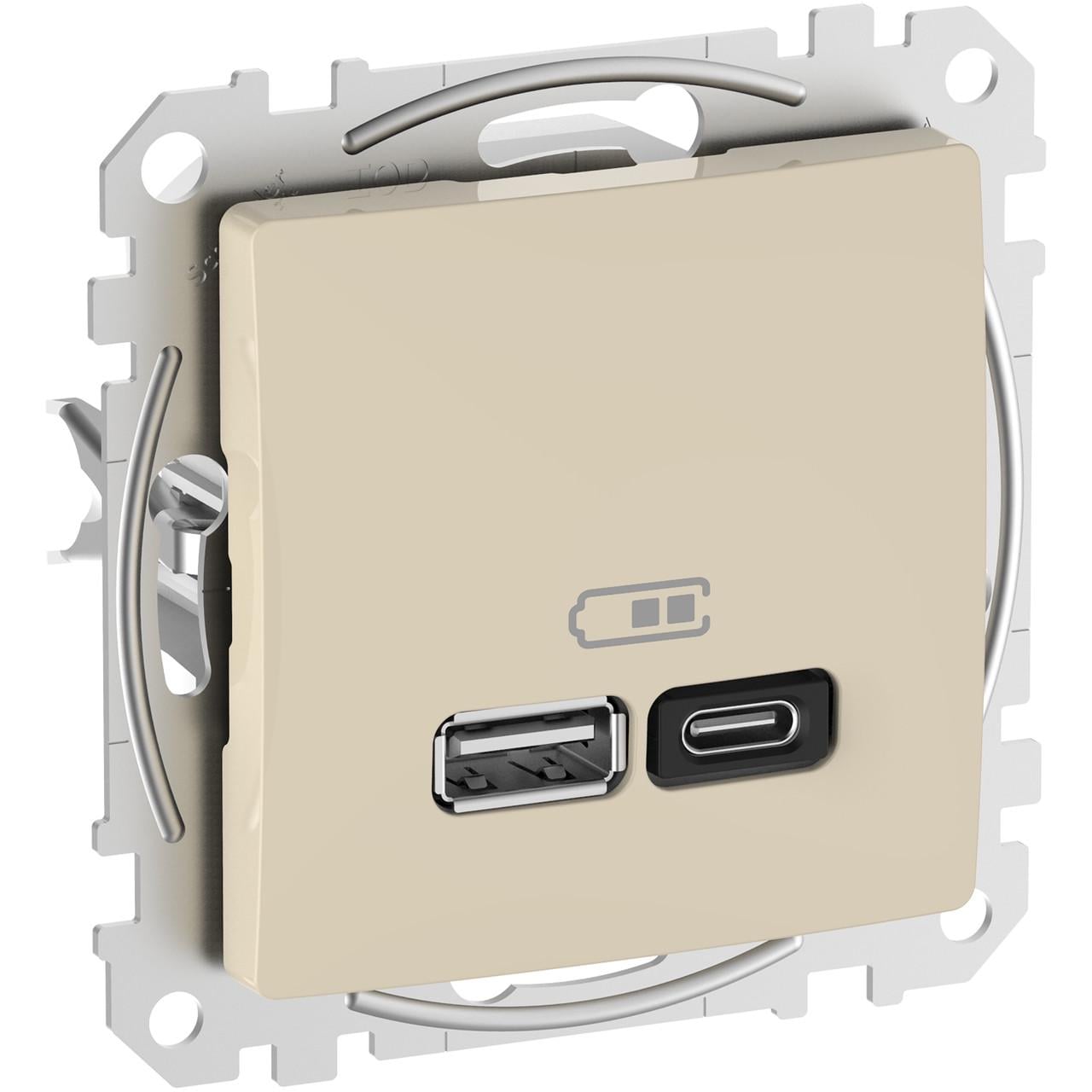 Розетка Schneider Electric Sedna Design&Elements PC USB A+C 3A 45 Вт 71х71х37 мм Бежевый (SDD112404)