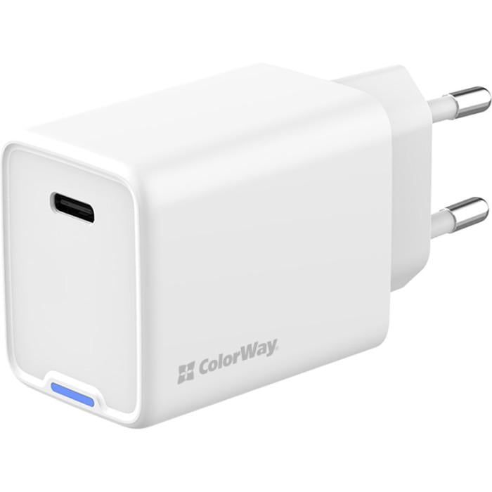 Зарядное устройство сетевое ColorWay GaN Mini CW-CHS057PD-WT 45W USB-C PD 3.0/QC 4.0 PPS White