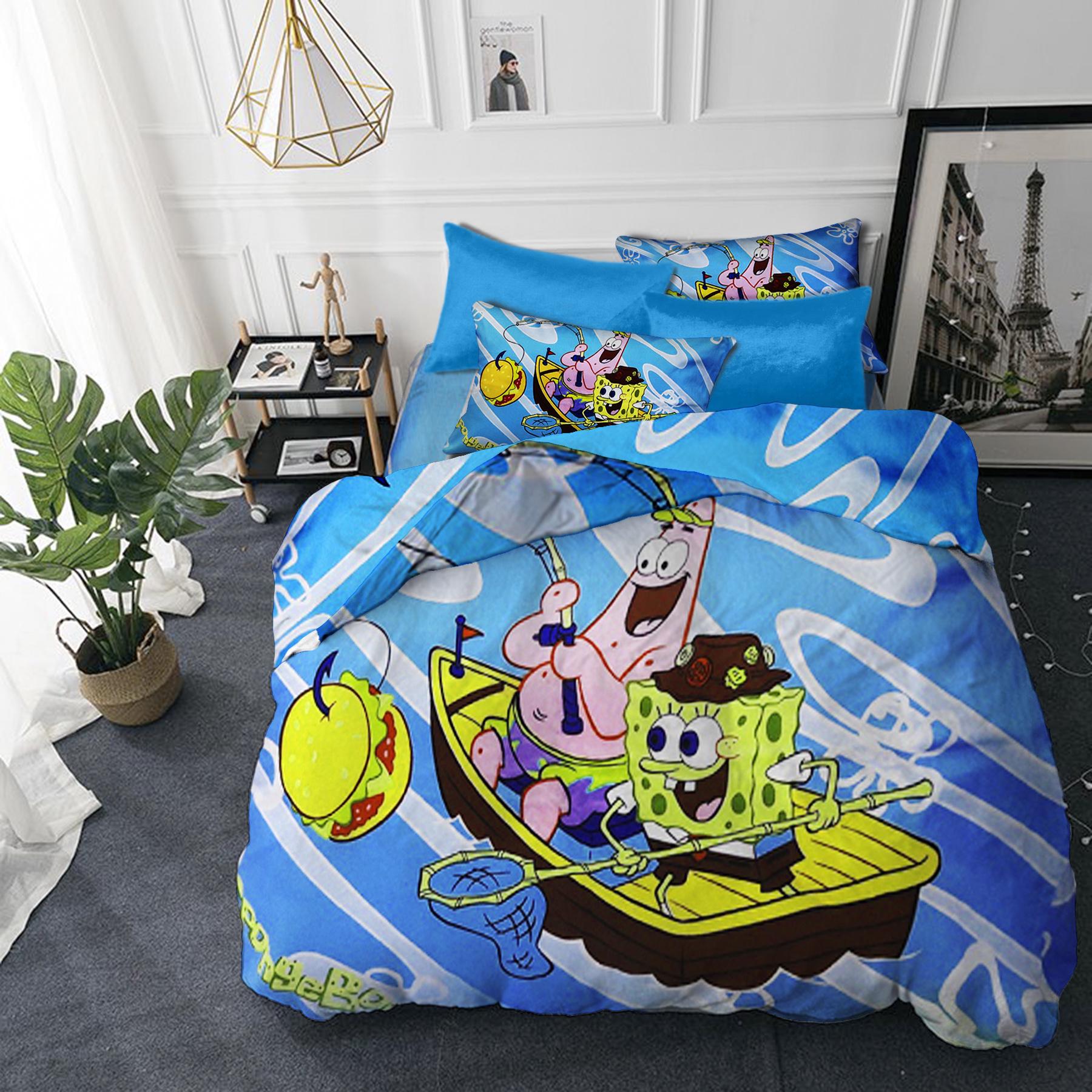 Комплект постельного белья Word of Dream 209 Sponge Bob сатин полуторный 150х215 Голубой