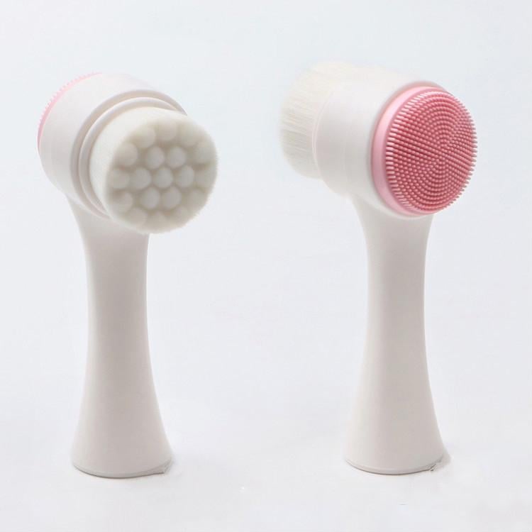 Двостороння силіконова масажна щітка SUNROZ Facial Brush для очищення обличчя Біло-Рожевий (SUN5880) - фото 2