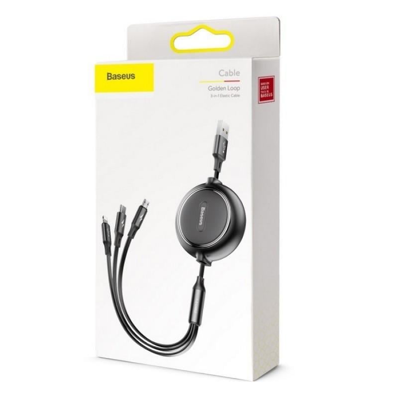 Кабель дата Baseus Golden Loop 3-in-1 1,2 м Черный (CAMLT-JH) - фото 5