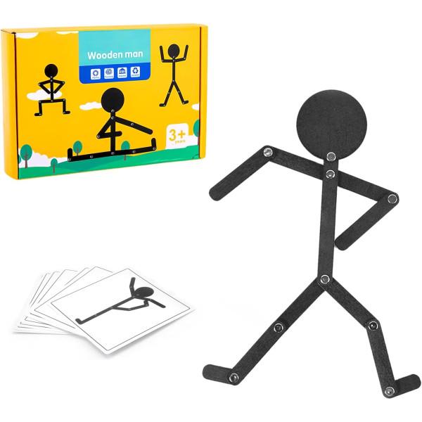 Игрушка для малышей Подвижный человечек деревянный Монтессори 24 карточки 48 изображений (31549286)