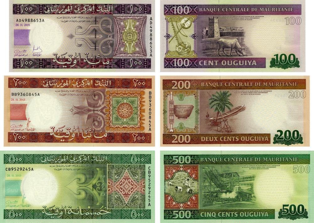 Коллекционный набор из 3 банкнот Мавритания 2013-2015 UNC 100/200/500 угий (Б19409)