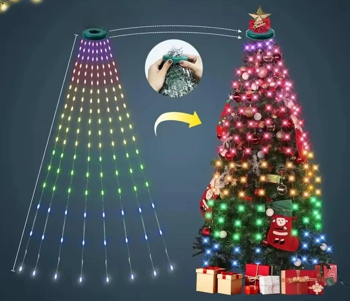 Гірлянда кінський хвіст на ялинку UKC 200 LED/10 ліній керування телефоном та пультом USB 2 м Зелений провід (10118) - фото 3 Гірлянда кінський хвіст на ялинку UKC 200 LED/10 ліній керування телефоном та пультом USB 2 м Зелений провід (10118) - фото 3