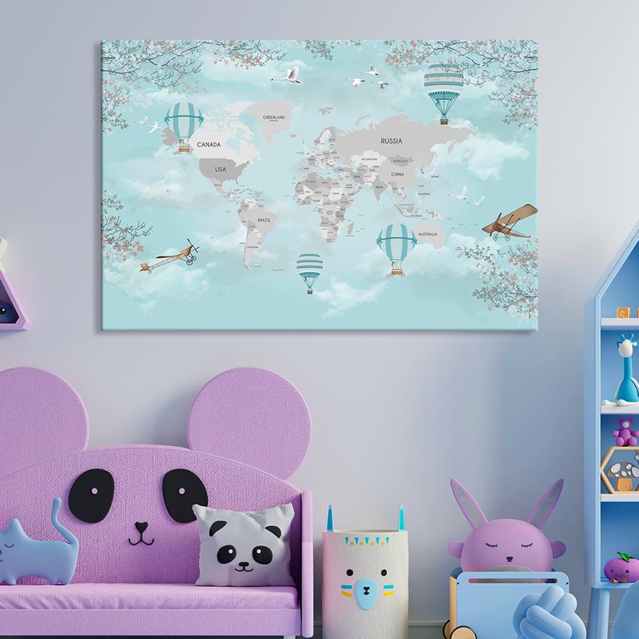 Картина на холсте Серая карта мира 80x54 см (V522-1_L)