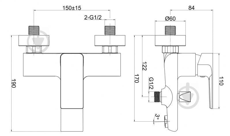 Смеситель для ванны и душа Cersanit SUARO S951-240 (GSR-000021660) - фото 2