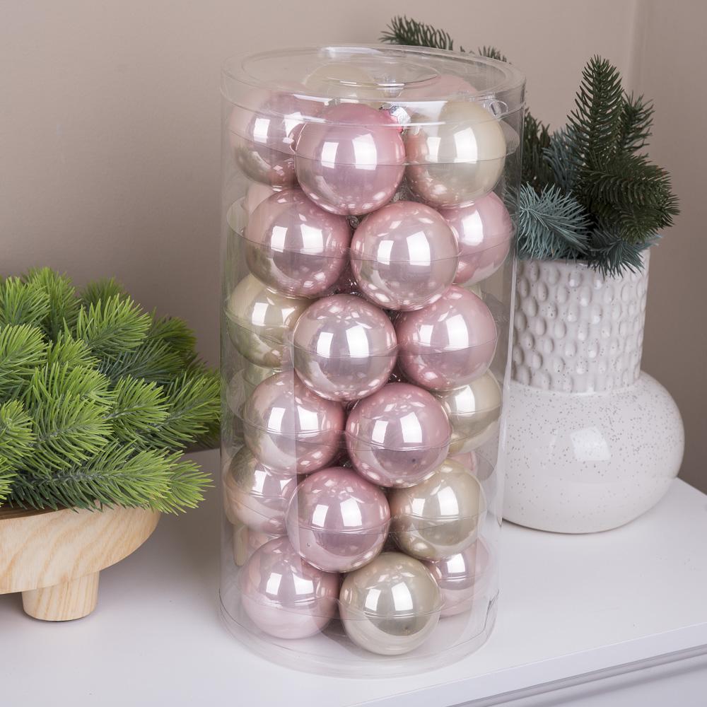 Шары новогодние из стекла 5,7 см 30 шт. Розовый крем (3398-26)