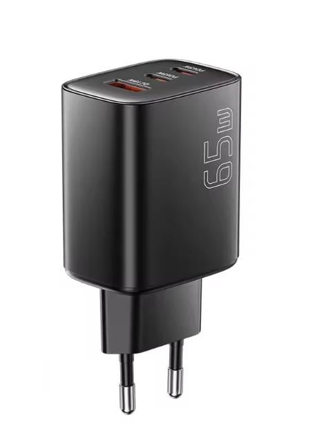 Зарядное устройство для Essager 65W GaN 2xType-C + USB-A PD3.0 быстрая зарядка Black