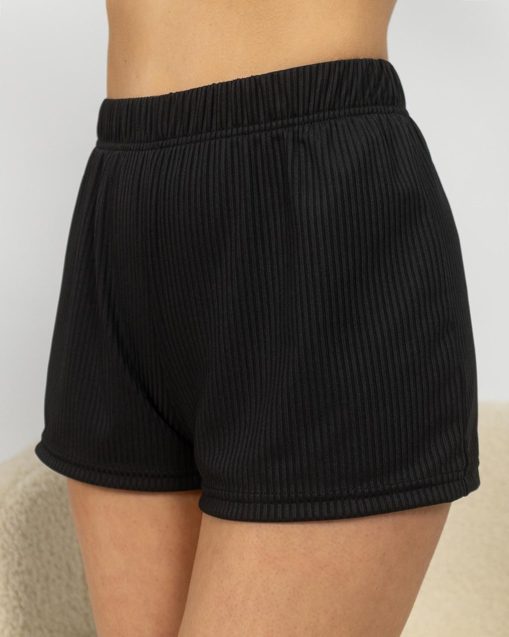 Пижама женская из рубчика топ и шорты Черный - фото 7