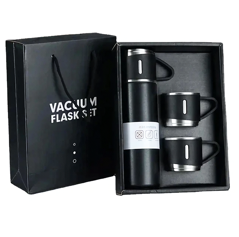 Подарочный набор Ari/Ana Термос 500 мл и 3 чашки для напитков нержавеющая сталь Черный