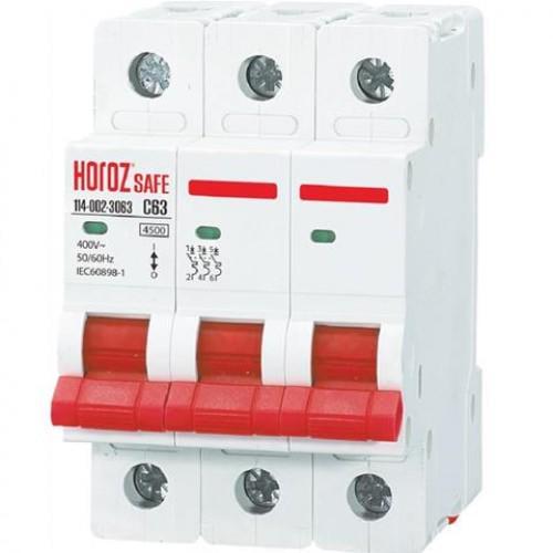 Автоматический выключатель Horoz Electric 114-002-3063-010 Safe 3P 63A C 4,5kA на DIN-рейке (00000041124)