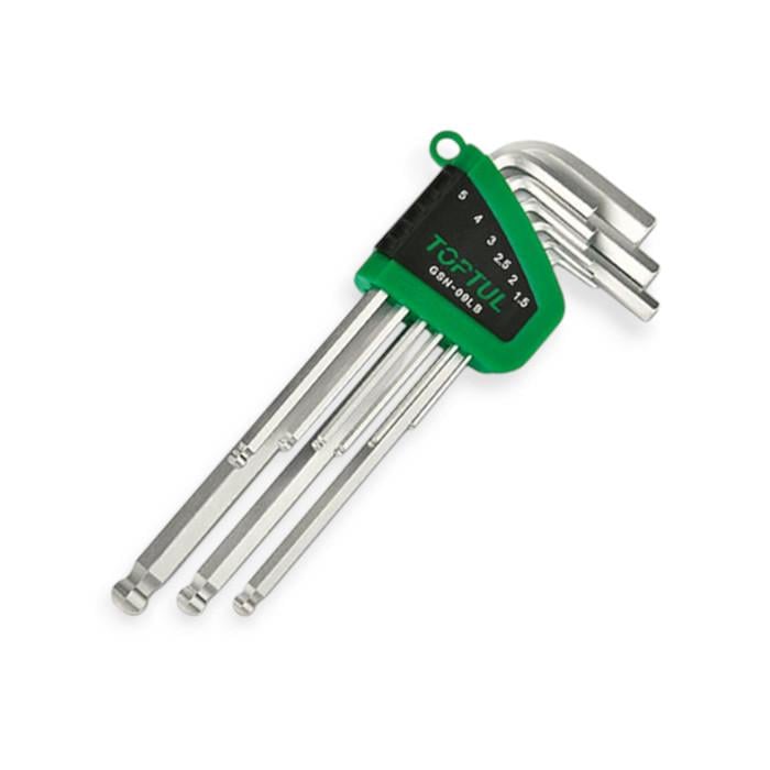 Набор ключей шестигранных длинных Toptul HEX 1,5-10 мм 9 шт. с шарниром сталь S2 (2684183861)