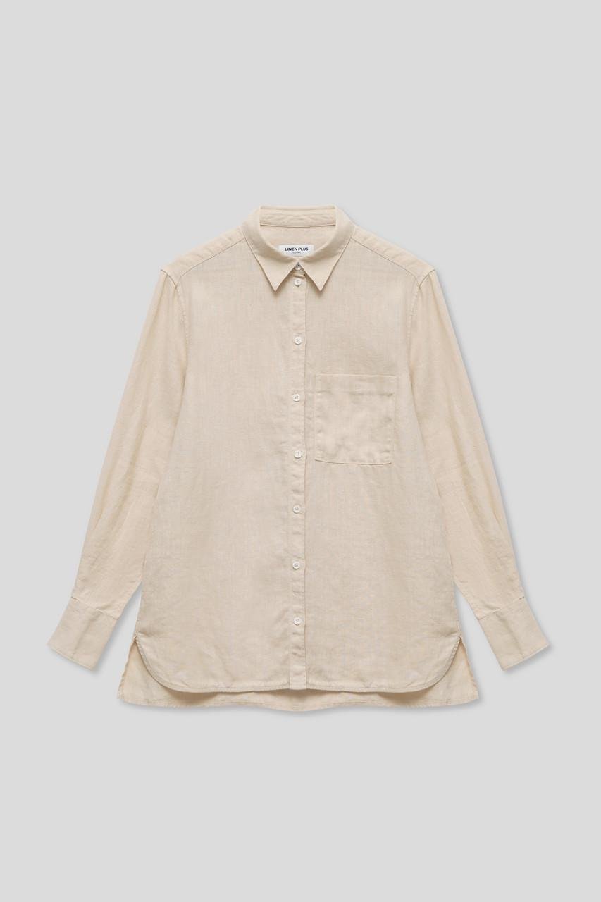 Сорочка жіноча Linen Plus 100% льон закриті шви ґудзики з натуральної мушлі XS Бежевий