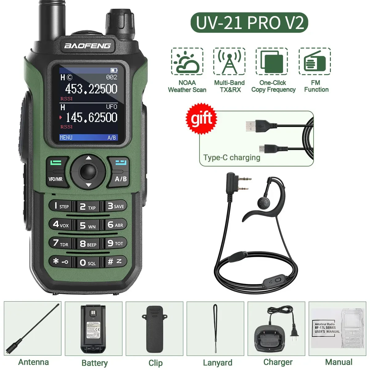 Рация Baofeng UV-21 PRO V2 зарядка type-C до 20 км. - фото 10