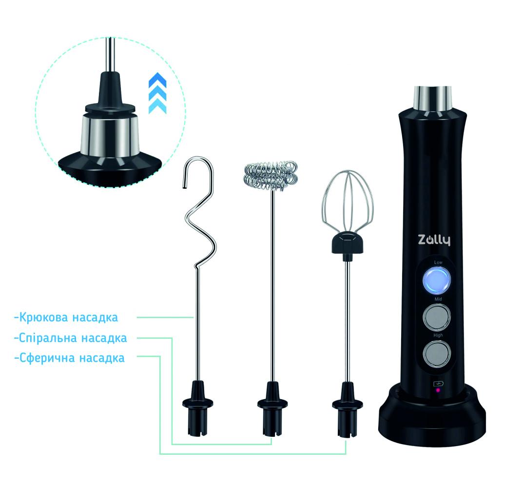 Аккумуляторный миксер пеновзбиватель Zally MF-02 Капучинатор Черный с трафаретами - фото 9