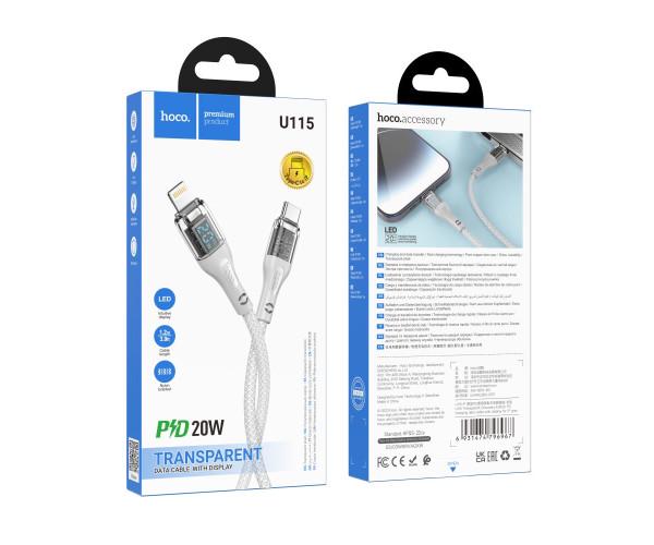 Кабель USB Hoco U115 Display PD20W Type-C to Lightning 1,2 м Grey/Transparent - фото 2 Кабель USB Hoco U115 Display PD20W Type-C to Lightning 1,2 м Grey/Transparent - фото 2