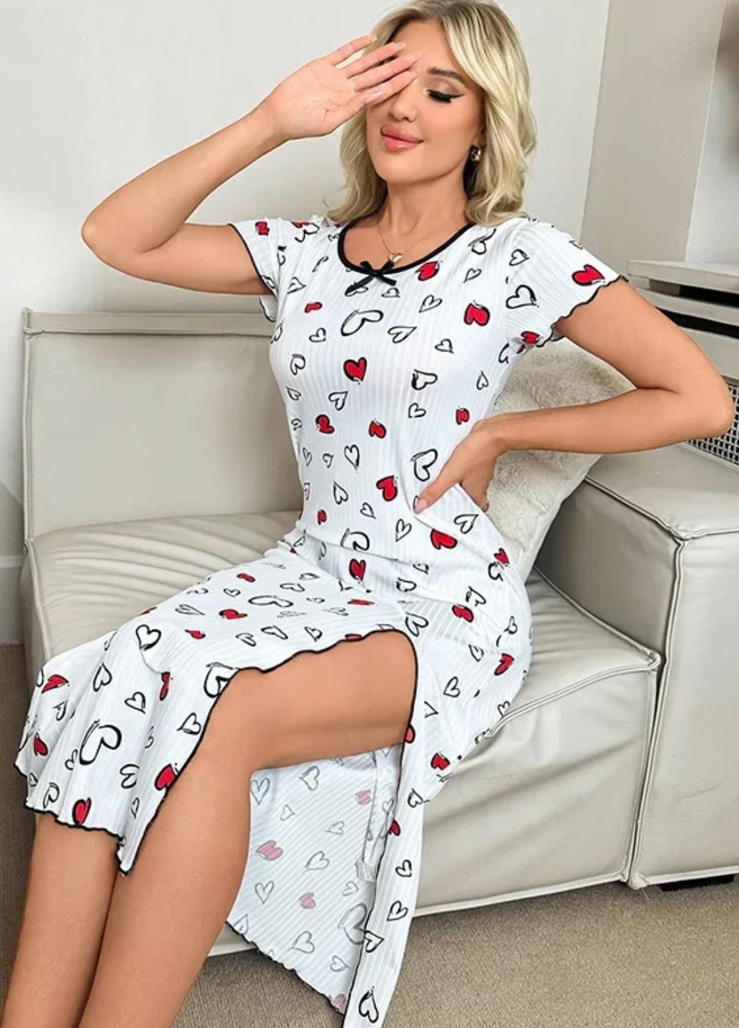 Ночная рубашка женская Night Inspiration в рубчик с разрезом и короткими рукавами S Черно-белый (1951-42-01) - фото 4