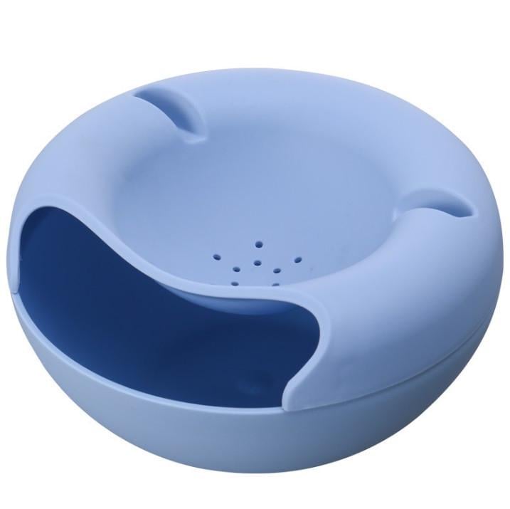 Двойная тарелка-миска SUNROZ с отсеком для шелухи и косточек и подставкой для телефона Голубой (SUN5369)