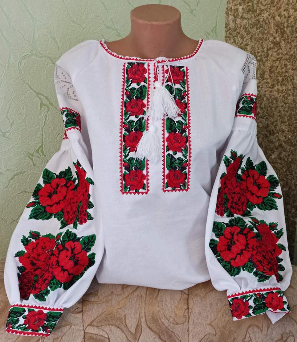 Вышиванка женская с длинным рукавом 3XL Белый (28323XL-60)