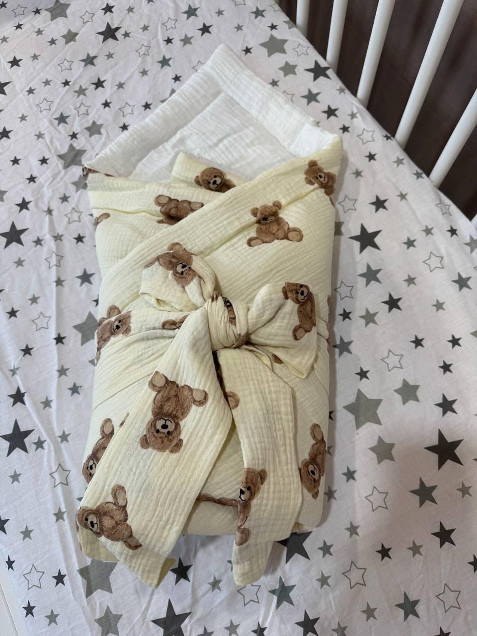 Конверт одеяло для выписки из роддома муслиновый 75х100 см Молочный (П4К-am-bant-004)